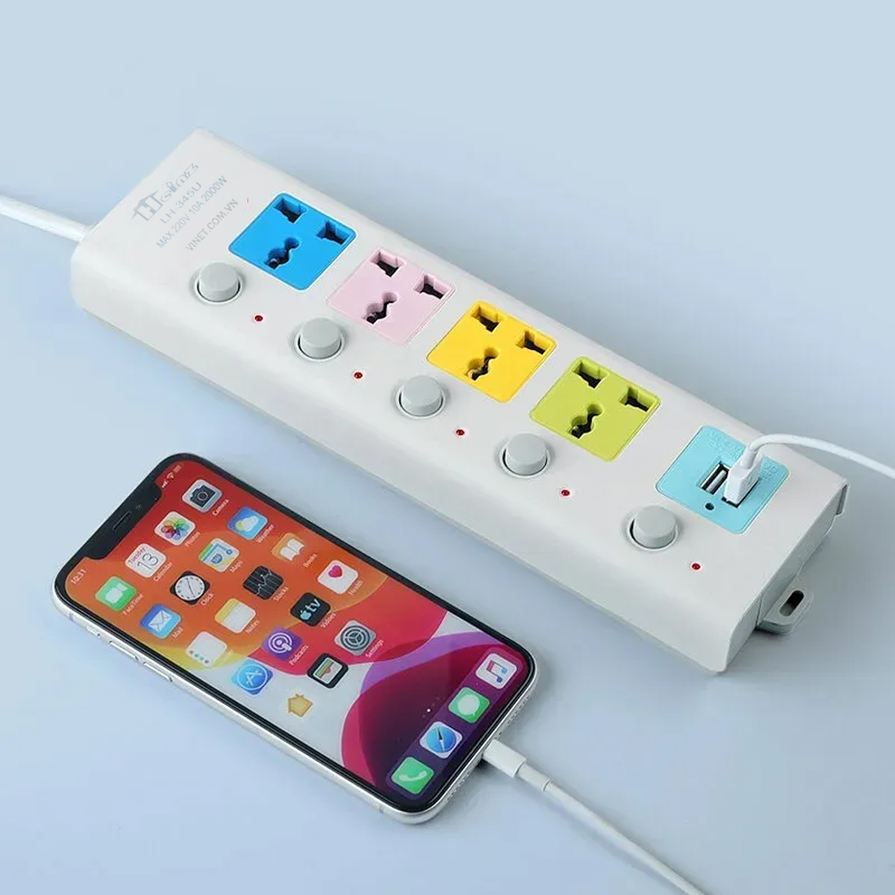 Ổ Cắm Điện Đa Năng Thông Minh Kèm 2 cổng Sạc USB Và 4 Lỗ Cắm Cực Tiện Lợi, Dây Cáp Dày Chất Lượng Cao 13 Ổ Cắm Điện Đa Năng Thông Minh Kèm 2 cổng Sạc USB Và 4 Lỗ Cắm Cực Tiện Lợi, Dây Cáp Dày Chất Lượng Cao