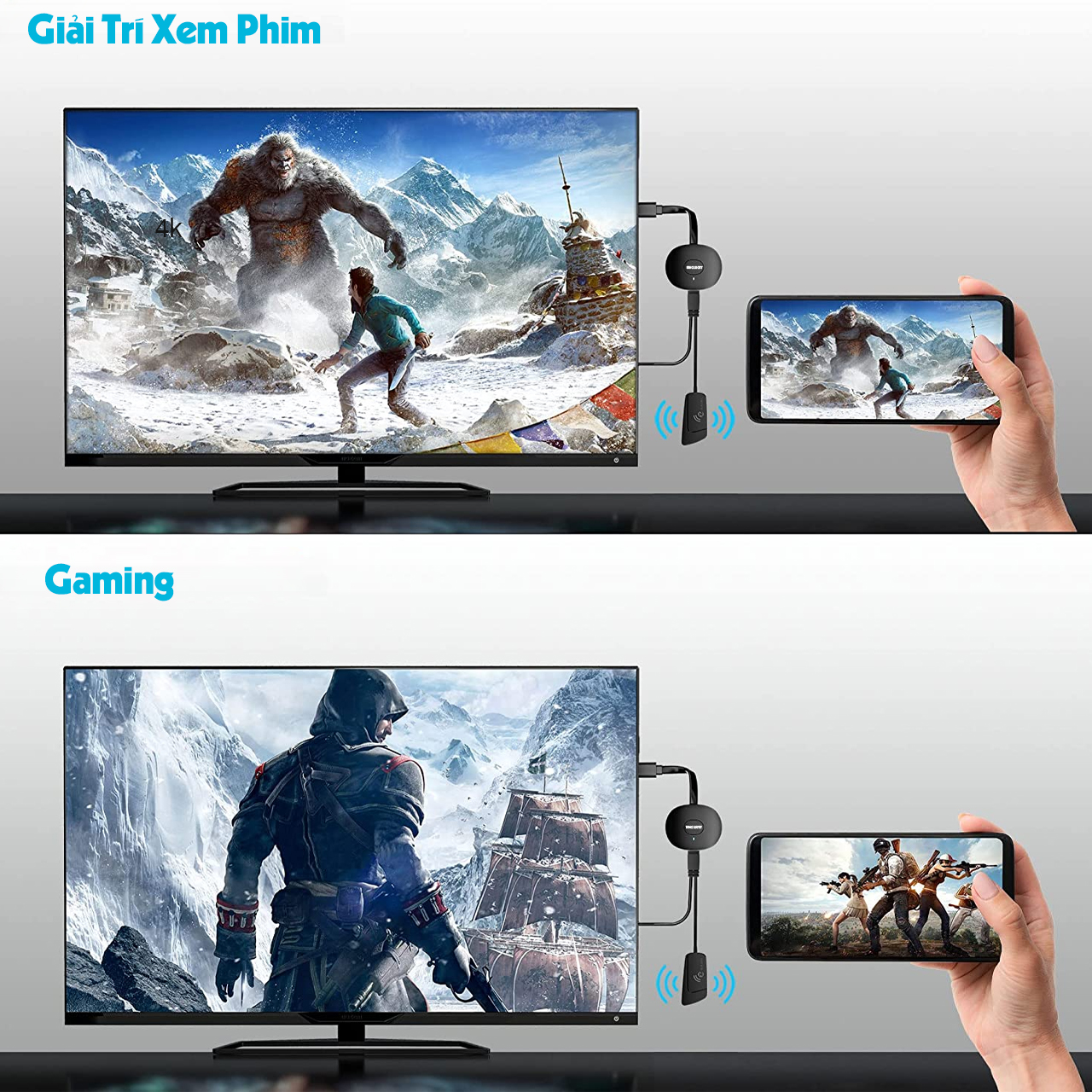 Thiết Bị Kết Nối HDMI Không Dây G26 2.4G 1080P Và 4K WiFi Cho IOS, Androi 17 thiet bi ket noi HDMI khong day KINGLUCKY G26 8