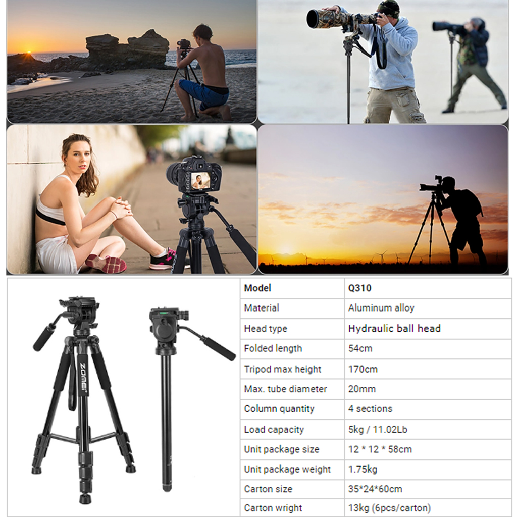 Tripod ZOMEI Q310 Chuyên Nghiệp Cho Chân Máy Ảnh 10 Tripod may anh dien thoai zomei Q310 2