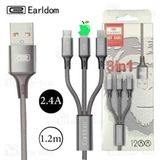  Cáp sạc nhanh 3 đầu bọc dù 3 trong 1 gồm Lightning - Micro USB -TypeC - DÂY BỌC THÉP SIÊU BỀN Earldom EC-IMC17 -DC3791 