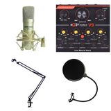  Combo livestream thu âm Woaichang PM10, soundcard V9, màng lọc âm, kẹp micro 