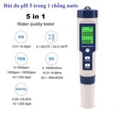  Bút đo độ mặn - Kiểm tra chất lượng nước 5 trong 1 - pH/TDS/EC - Kèm 3 gói pH tiêu chuẩn 