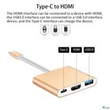  Loại C USB 3.1 sang USB-C 4K HDMI USB 3.0 Bộ chuyển đổi 3 trong 1 Hub cho táo laptop táo -DC4659 