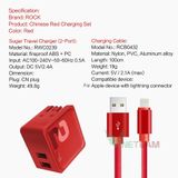  Combo Củ Sạc Rock 2 USB + Cáp Dù PVC Lightning 8 Pin Dài 1M -dc3254 
