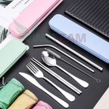  Bộ Đũa Muỗng Nĩa,ống hút Inox Kèm hộp đựng tiện lợi cho  du lịch / văn phòng đủ 9 món -dc4280 