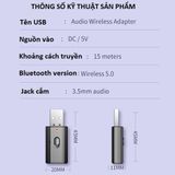  Thiết bị thu phát âm thanh Usb bluetooth 5.0 đa chức năng jack 3.5mm cho loa ô tô tai nghe bluetooth 