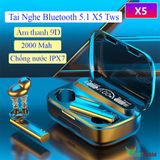  Tai nghe bluetooth không dây X5 tws, lõi kép có mic, chống nước IPX7 âm thanh vòm 9D dock sạc 2000mah -dc4382 