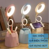  Đèn bàn LED tích điện có giá để điện thoại cổng sạc USB đèn học chống cận 