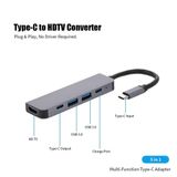  Bộ thiết bị Hub Cổng chia chuyển đổi đa năng USB Type-C 5 in 1 sang 5 Cổng HDMI 4K 60Hz/ USB 3.0/ Type-C/ PD -dc4825 