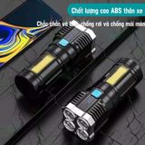  Đèn pin mini cầm tay siêu sáng 3 bóng pin trâu ánh sáng trắng chống nước IPX7 độ sang tối đa 200m 