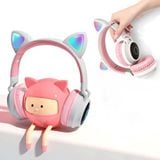  Tai nghe Bluetooth P47M, Hình tai mèo dễ thương, Phát sáng đèn đầy màu sắc, có đèn LED có thẻ có thể gập lại -dc4577 