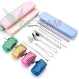  Bộ Đũa Muỗng Nĩa,ống hút Inox Kèm hộp đựng tiện lợi cho  du lịch / văn phòng đủ 9 món -dc4280 