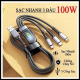  Dây Sạc Tự Ngắt Dây Cáp Sạc Dữ Liệu Sạc Nhanh 100W Micro USB Type C 3 Trong 1 6A 