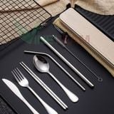  Bộ Đũa Muỗng Nĩa,ống hút Inox Kèm hộp đựng tiện lợi cho  du lịch / văn phòng đủ 9 món -dc4280 
