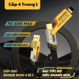  Cáp sạc bọc dù 4 trong 1 sạc nhanh PD 27W hỗ trợ sạc nhanh tiện lợi 