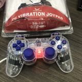  Tay cầm chơi game PC Cổng USB Có Đèn Led + Rung Trong Suốt SB-19 Chơi FO4, Genshin Impact, Pes 2024 