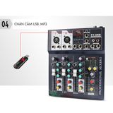  Bộ chộn âm thanh Mixer F4 Pro USB có Bluetooth bản nâng cấp tặng dây truyền nhạc ,Zắc 6.5 
