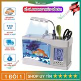  Bể Cá Mini Hồ Cá Cảnh Mini Kiêm Đồ Hồ Để Bàn Siêu Đẹp (Tặng Kèm Đá Và Cây Cảnh) 