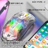  Chuột không dây XUNFOX XYH20 3 chế độ kết nối, thiết kế trong suốt độc lạ kèm nhiều chế độ đèn led RGB -DC4998 
