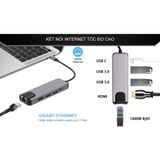  Hub Type C 5in1 cổng lan -Cổng chuyển đổi HUB USB Type-C to HDMI,USB 3.0,RJ45,PD Type-C cho Laptop táo -dc4850 