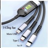  Dây Sạc Tự Ngắt Dây Cáp Sạc Dữ Liệu Sạc Nhanh 100W Micro USB Type C 3 Trong 1 6A 