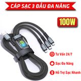  Dây Sạc Tự Ngắt Dây Cáp Sạc Dữ Liệu Sạc Nhanh 100W Micro USB Type C 3 Trong 1 6A 