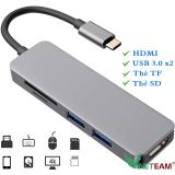  Bộ chia USB Type-C 5 Cổng HDMI/USB 3.0/SD/TF 5IN1 Kết Nối Thiết Bị Thông Minh Dễ Dàng 