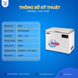  Tủ Đông Âm Sâu Cá Ngừ, Dung Tích 200L, Nhiệt Độ -50°C LASSELE LOC-251F 