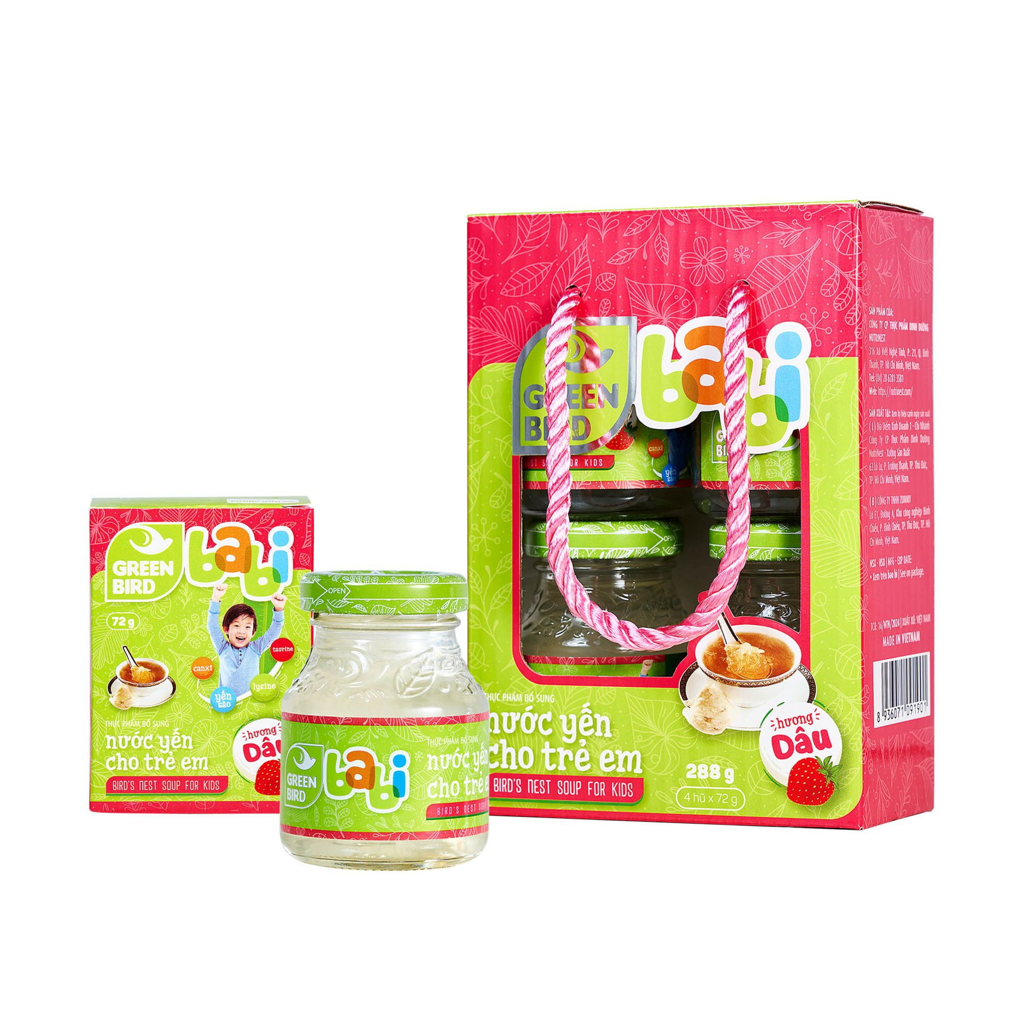  Dietary Supplement Bird’s nest soup for kids with Strawberry flavor Green Bird Babi - Pack 4 jars x 72gr 
