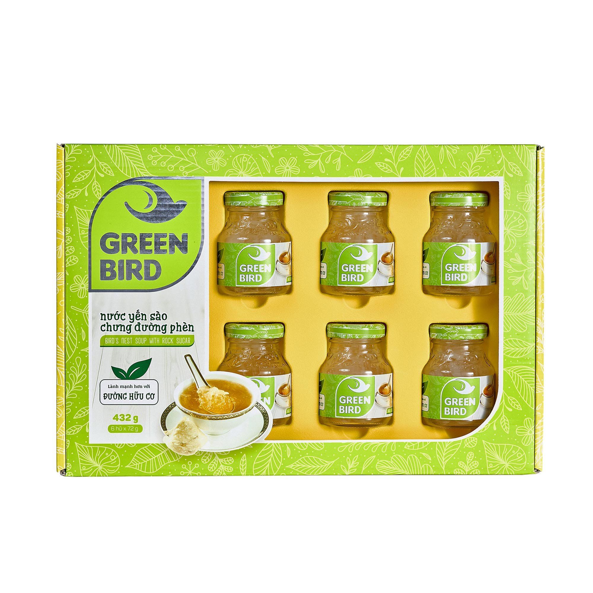 Nước Yến Sào Chưng Đường Phèn Green Bird 72g - Hộp quà 6 hũ 