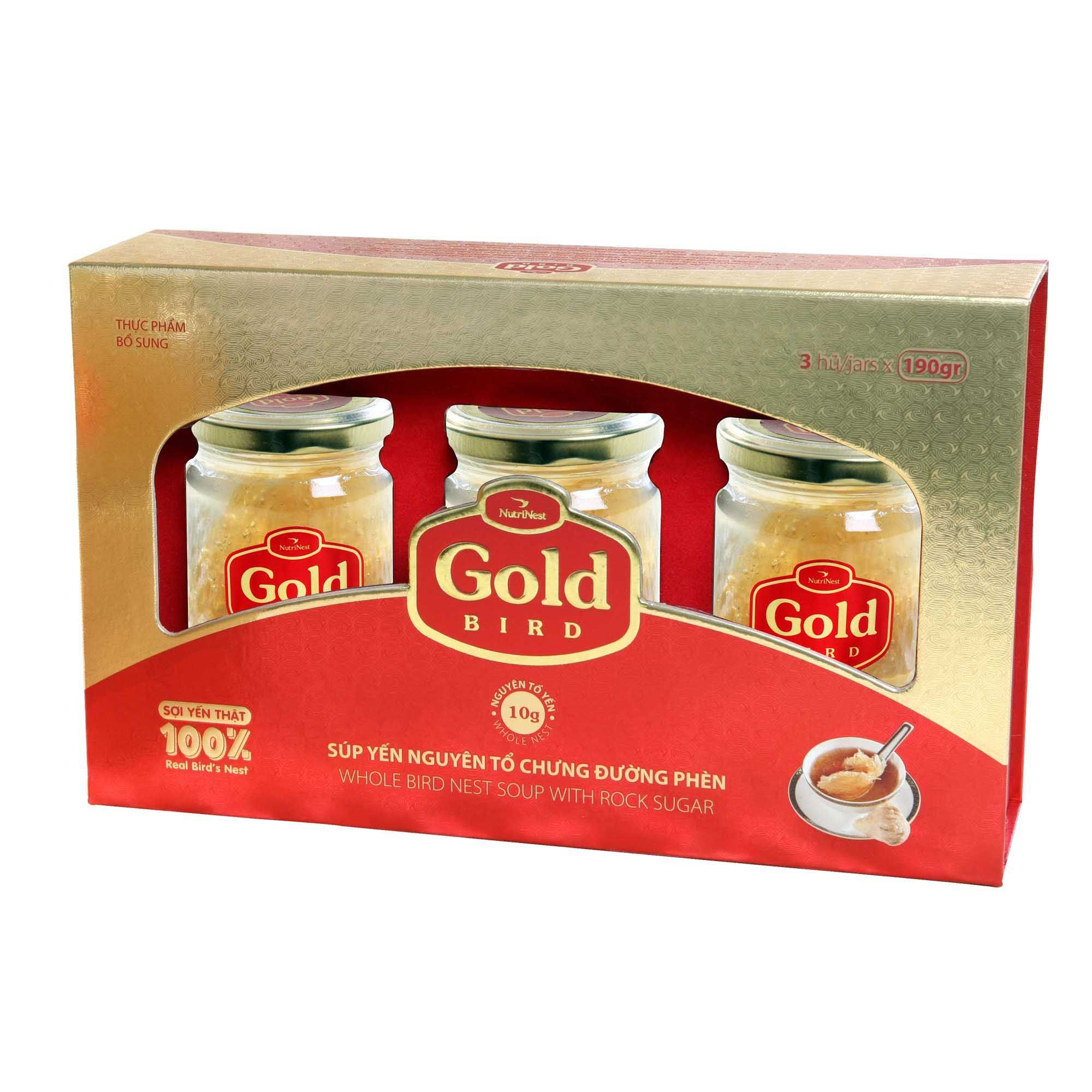  Nước Yến Sào Nguyên Tổ Chưng Đường Phèn - Gold 190g - Hộp quà 3 hũ 