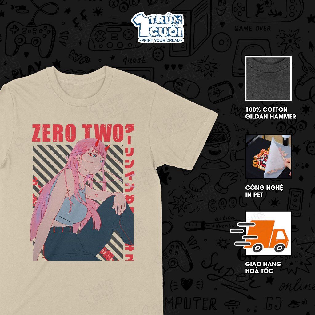  Áo thun Zero Two - Darling in the Franxx, Trùm Cuối Manga Anime, Cotton 100% Unisex 2 màu nam nữ 0443 