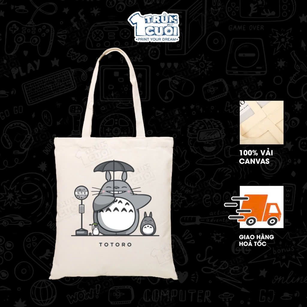  Túi Tote Ghibli, Trùm Cuối 2025, 100% vải Canvas 35x40 cm - Unisex Nam Nữ 2 màu đen trắng 