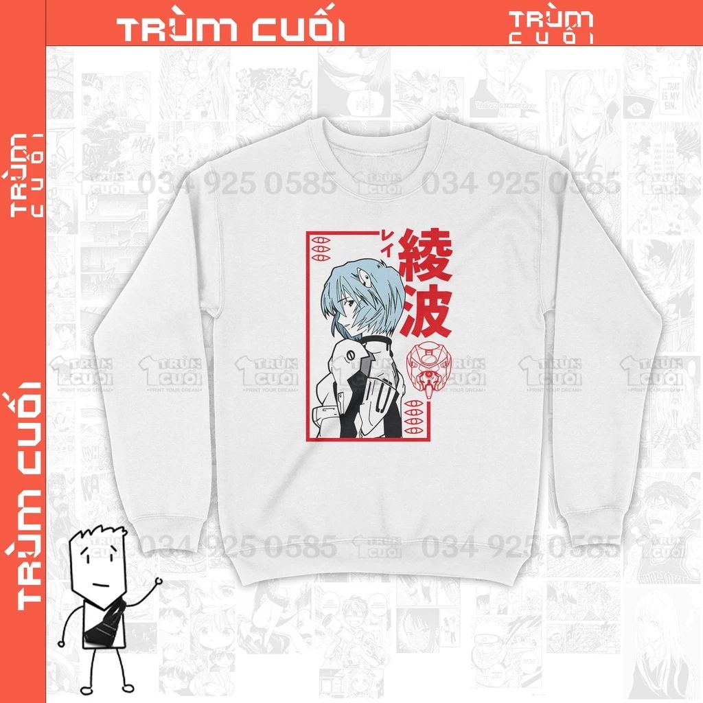  Áo sweater Rei Ayanami - Neon Genesis Evangelion Unisex Trùm Cuối Anime, Nỉ Bông 100% 2 màu nam nữ 0101 