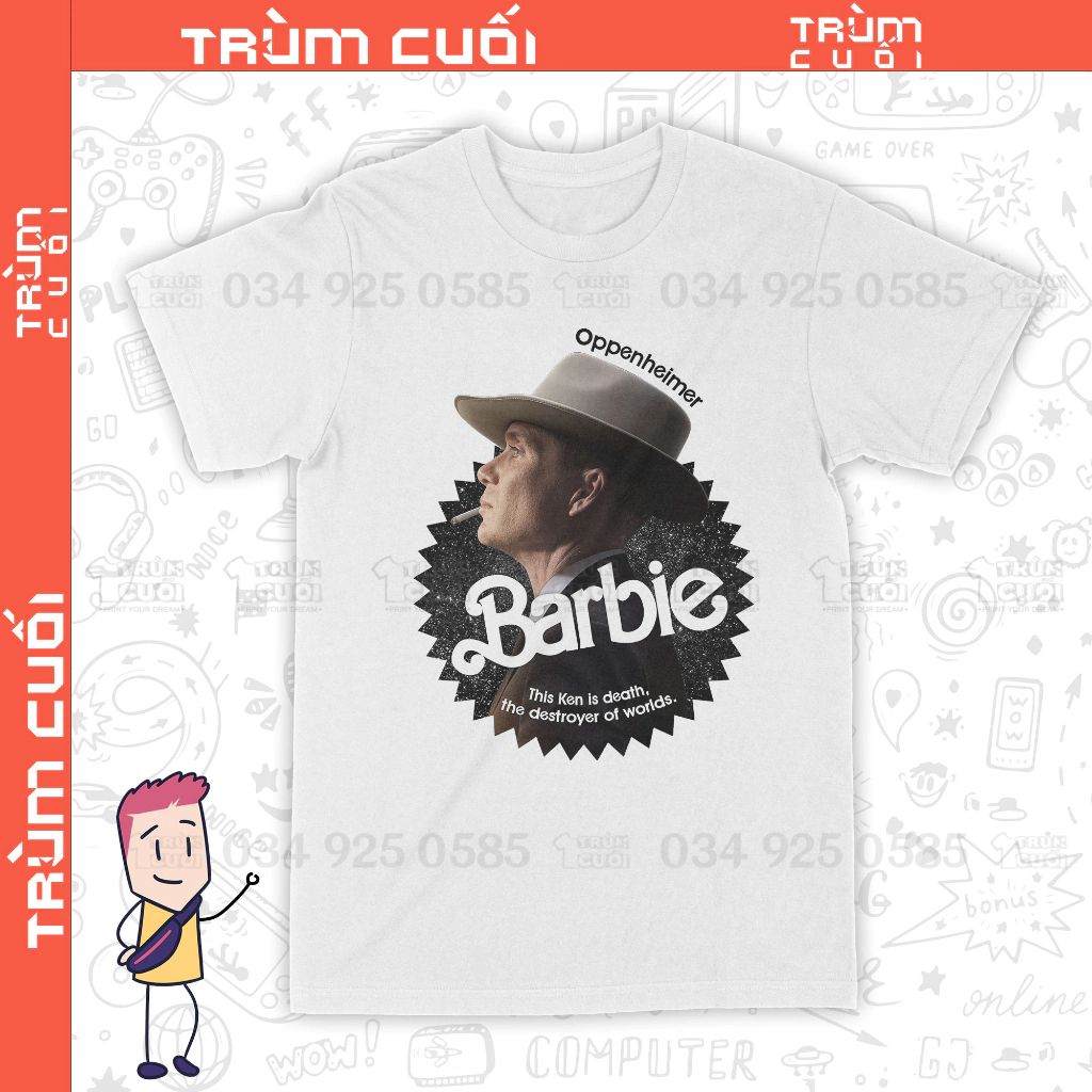  Áo thun Barbie x Oppenheimer: Chàng Ken Tử Thần Ver. ĐEN DARK, Trùm Cuối Movie Meme, Unisex Cotton 100% 0292 