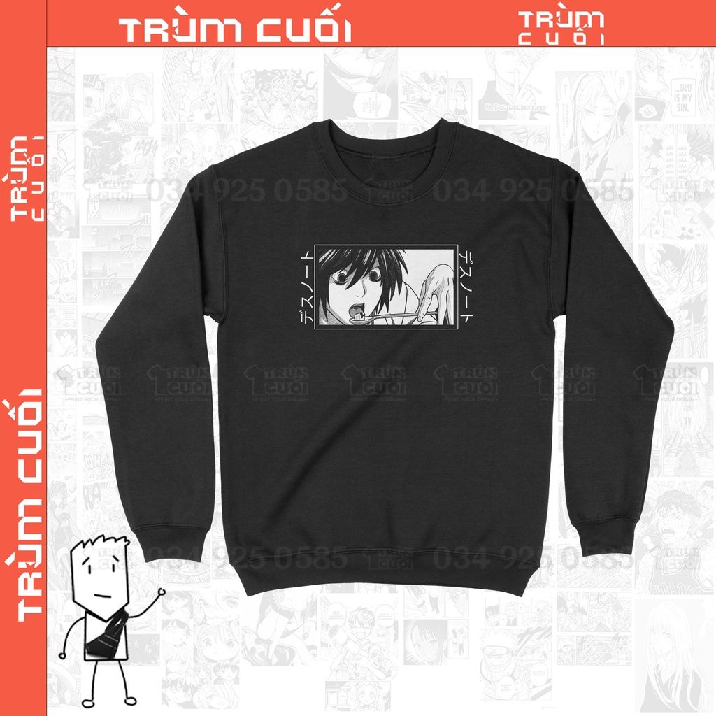  Áo Sweater Death Note L, Trùm Cuối Anime, Unisex Nỉ Bông 100% 2 màu nam nữ 0094 