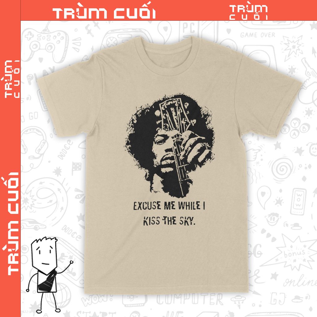  Áo thun Jimi Hendrix - Kiss The Sky, Trùm Cuối Thần Tượng Âm Nhạc, Cotton 100% 2 màu nam nữ 0317 