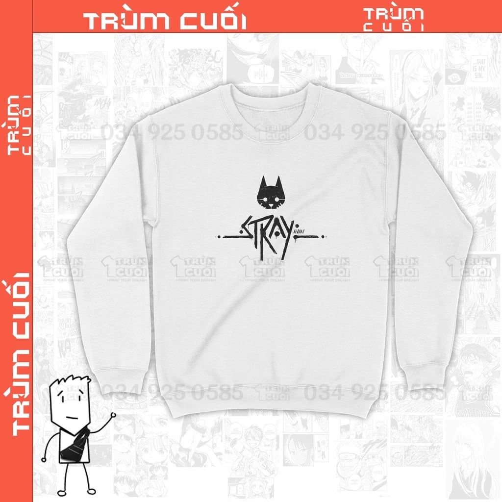  Áo Sweater Stray: Mèo đi lạc, Trùm Cuối Game, Unisex Nỉ Bông 100% 2 màu nam nữ 0021 