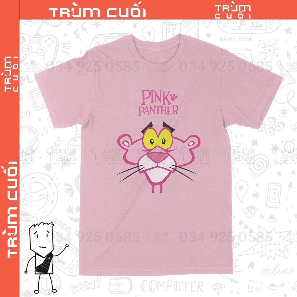  Áo thun Pink Panther, Trùm Cuối Cartoon Cine, Unisex Cotton 100% 2 màu nam nữ 0208 