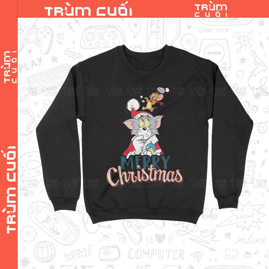  Áo Sweater Giáng Sinh của Tâm và Gia Huy, Trùm Cuối Cartoon Christmas Festival, Nỉ Bông 100% Unisex nam nữ 0377 