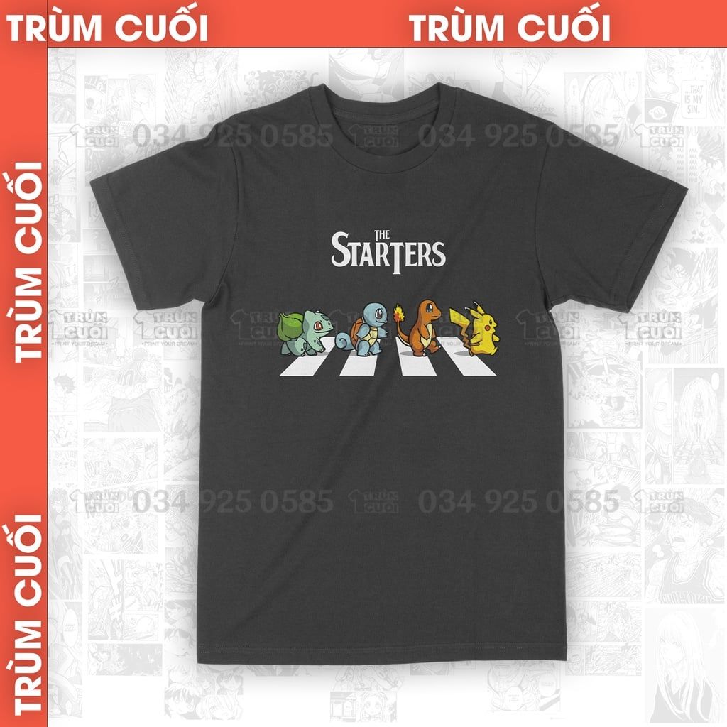  Áo thun The Starters - Pokemon, Trùm Cuối Anime, Unisex Cotton 100% 2 màu nam nữ 0038 