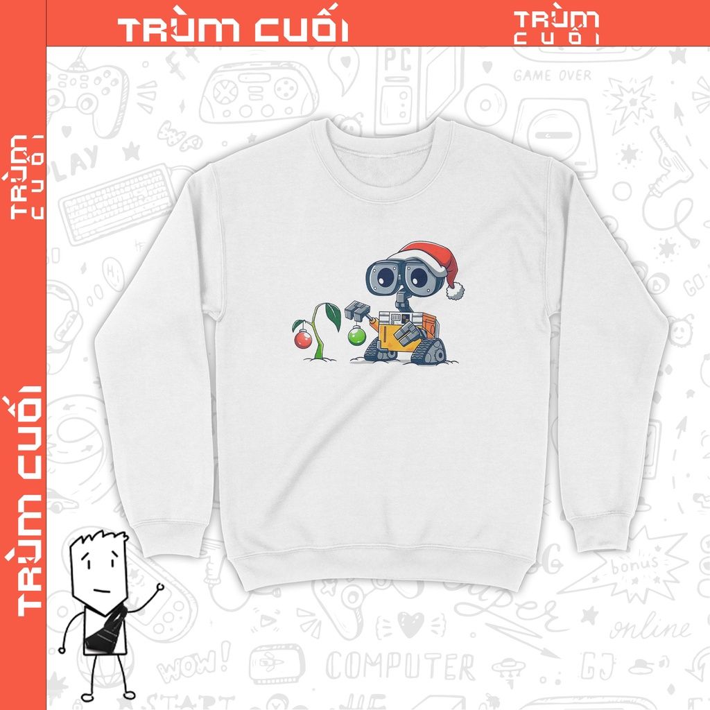  Áo Sweater Wall-E Giáng Sinh, Trùm Cuối Christmas Cine, Unisex Nỉ Bông 100%, 2 màu nam nữ 0181 