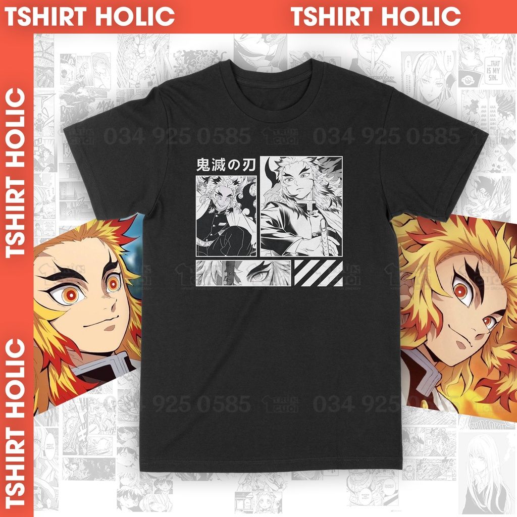  Áo thun Rengoku Kyojuro - Kimetsu No Yaiba, Trùm Cuối Anime, Unisex Cotton 100% 2 màu nam nữ 0048 