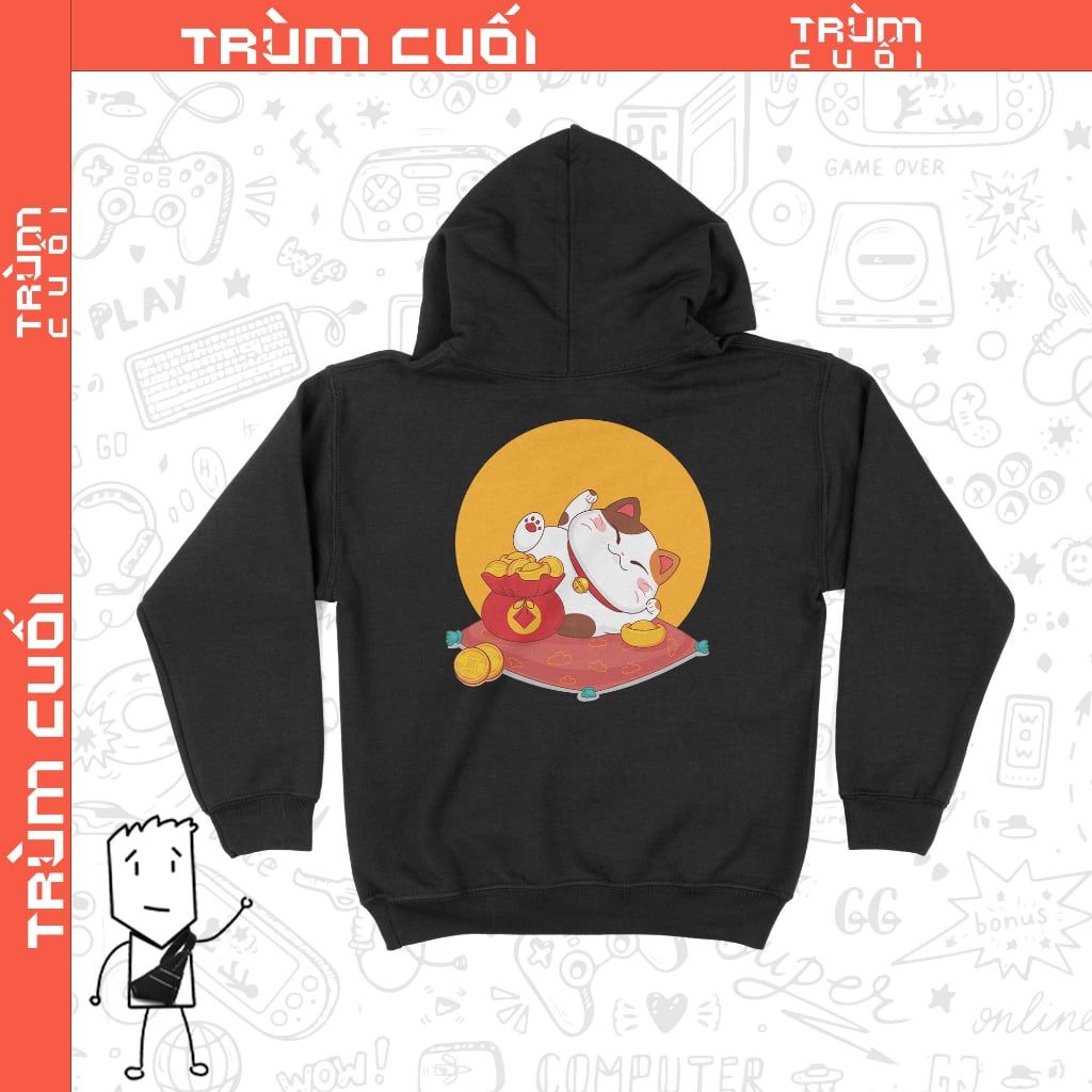  Áo Hoodie Mèo Thần Tài Nằm Thảnh Thơi, Trùm Cuối 2023, Cotton 100% 2 màu nam nữ 0197 