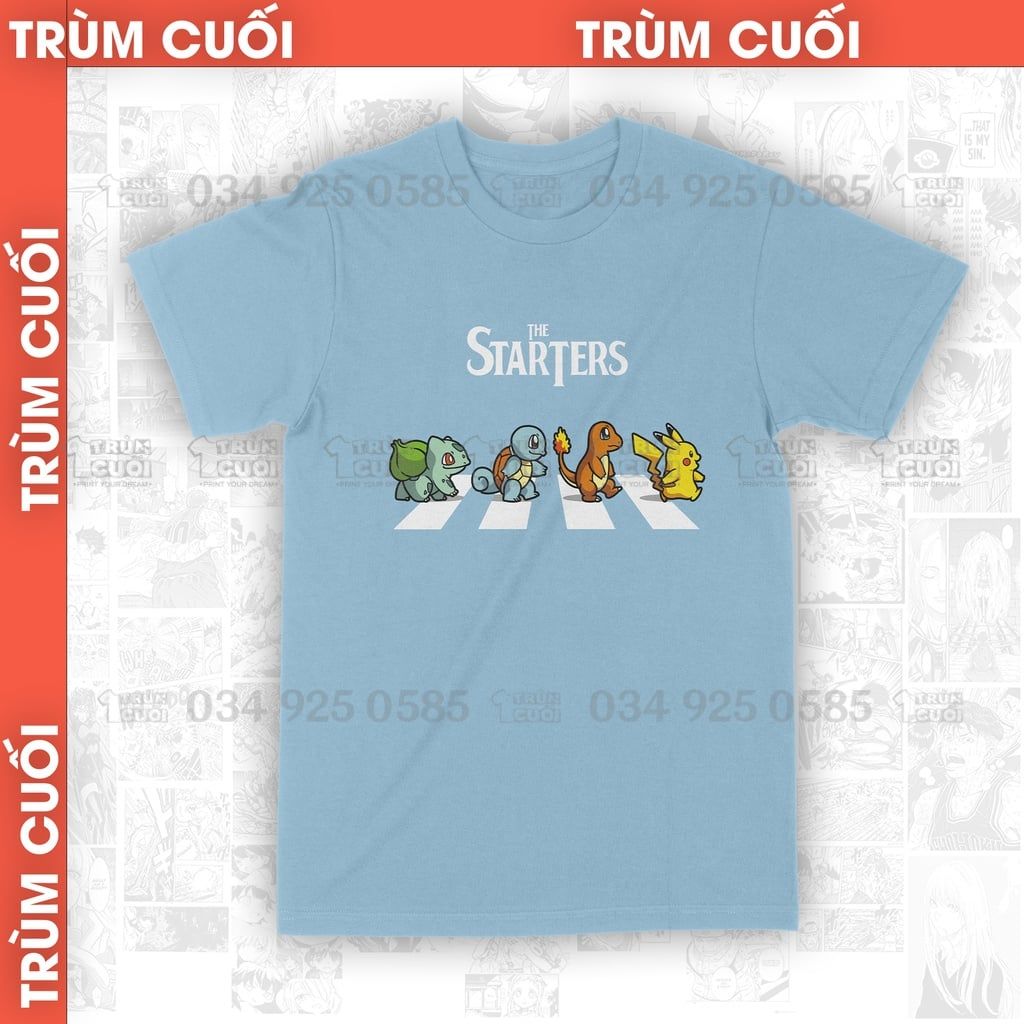  Áo thun The Starters - Pokemon, Trùm Cuối Anime, Unisex Cotton 100% 2 màu nam nữ 0038 