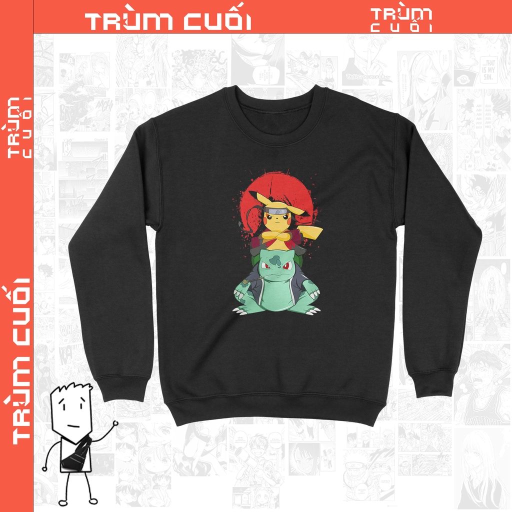  Áo Sweater Pikachu X Naruto, Trùm Cuối Anime, Unisex Nỉ Bông 100% 2 màu nam nữ 0049 