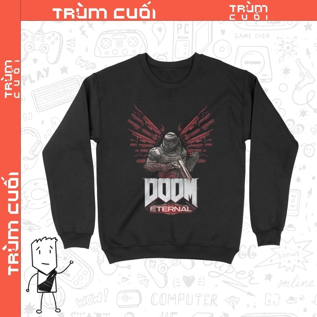  Áo Sweater Doom Eternal, Trùm Cuối Game, Unisex Nỉ Bông 100% 2 màu nam nữ 0215 