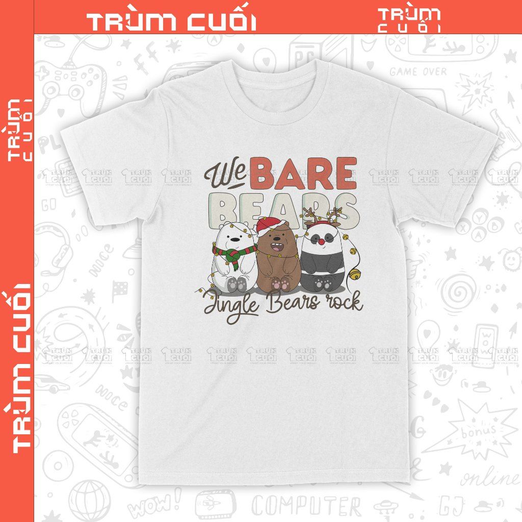  Áo thun Xmas We Bare Bears, Trùm Cuối Cartoon Christmas Festival, Unisex Cotton 100% 2 màu nam nữ 0383 