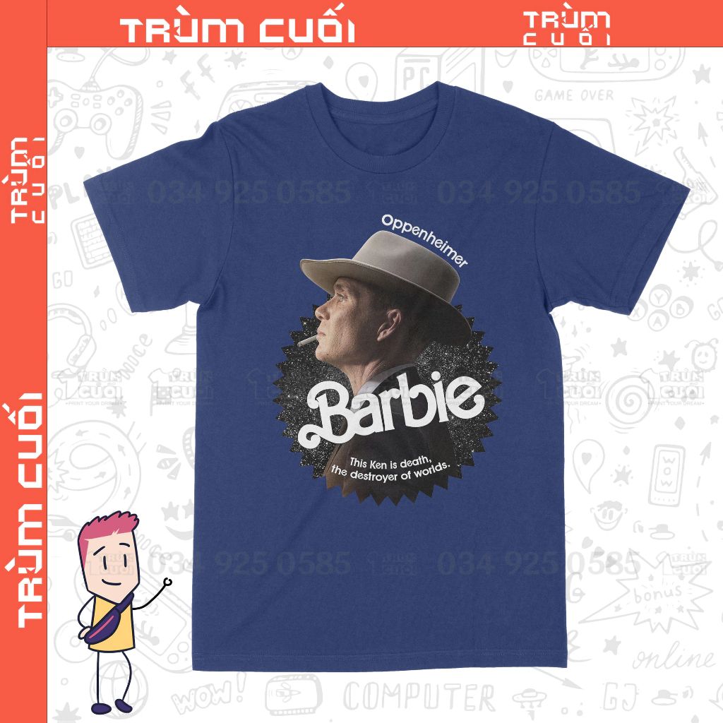  Áo thun Barbie x Oppenheimer: Chàng Ken Tử Thần Ver. ĐEN DARK, Trùm Cuối Movie Meme, Unisex Cotton 100% 0292 