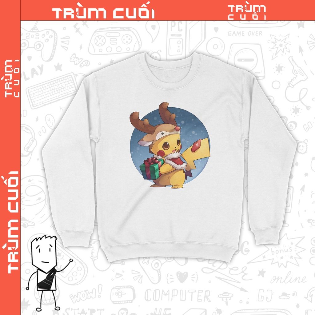  Áo Sweater Pikachu Tuần lộc, Trùm Cuối Christmas Cine, Cotton 100% 2 màu nam nữ 0180 